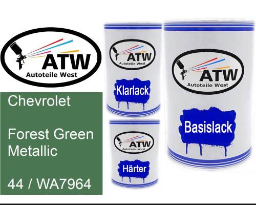Chevrolet, Forest Green Metallic, 44 / WA7964: 500ml Lackdose + 500ml Klarlack + 250ml Härter - Set, von ATW Autoteile West.